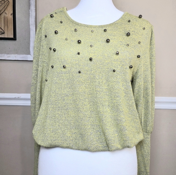 NINA ROSSI GREEN Sweater with Beaded Accents SIZE S. - Picture 3 of 10